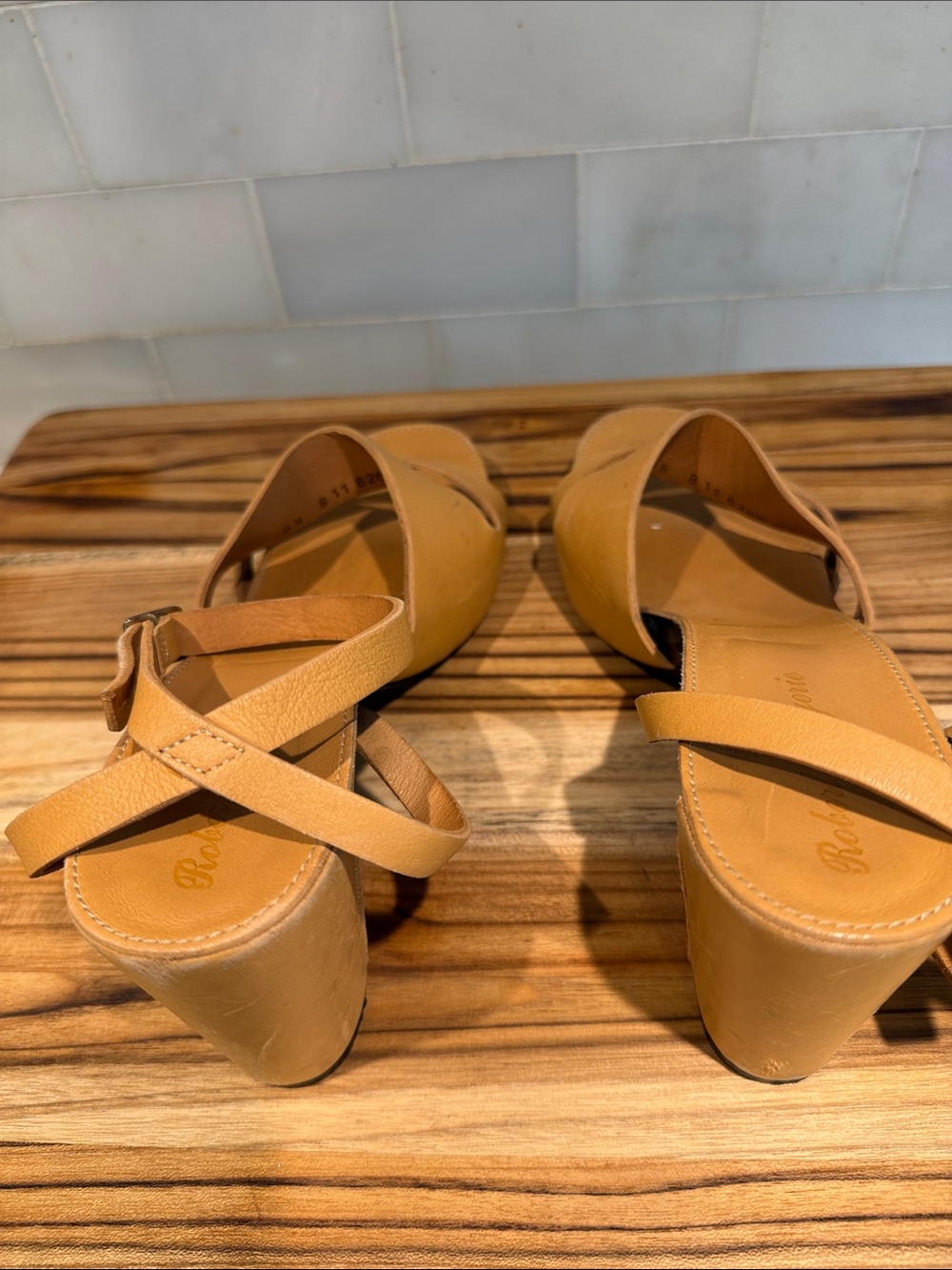 Robert Clergerie Tan Leather Strappy Ankle-Heel Sandals - Picture 6 of 11